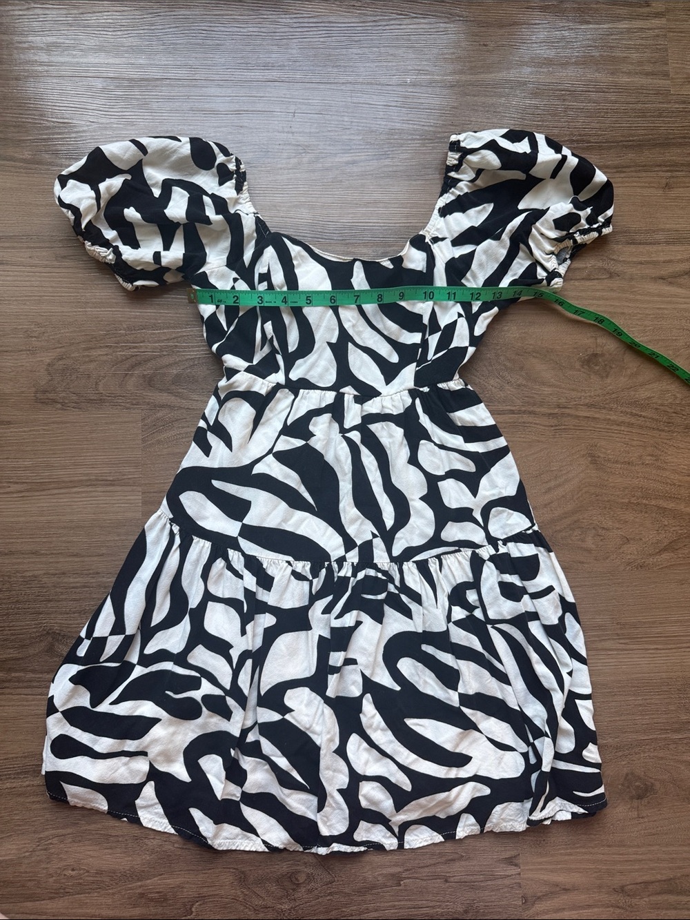 Japna Black & White Abstract Print Whimsy Puff Sleeve Mini Dress XS
